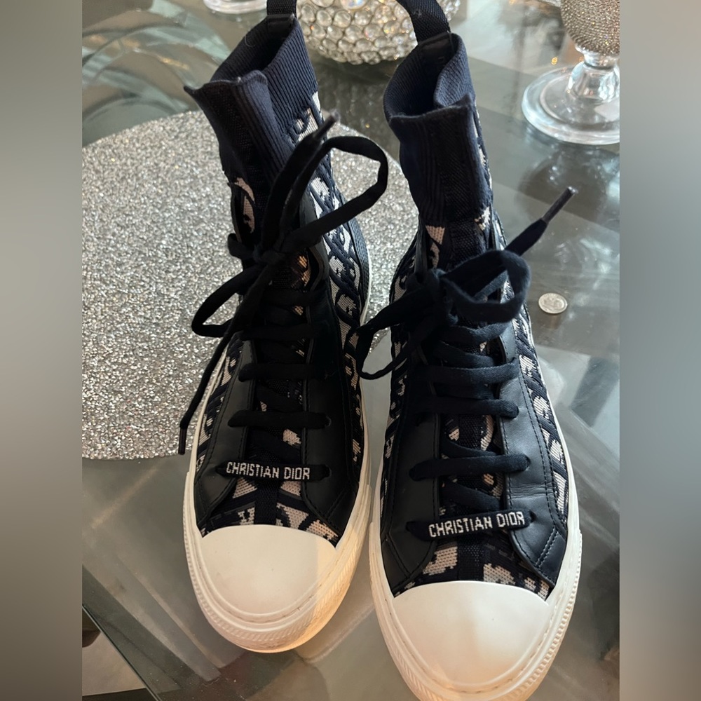 Christian Dior walk-in dior high top navy blue sneakers size 38 1/2 womens 8.5